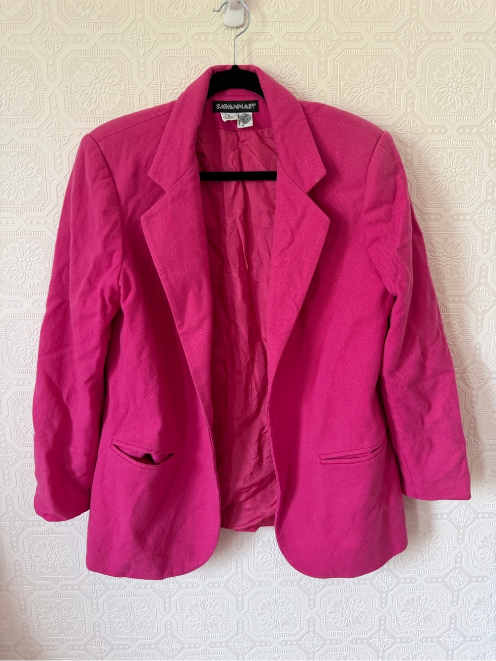 Vintage Savannah Fuchsia Women's 100% Wool Blazer Jacket Hot Pink Woolmark Sz 8